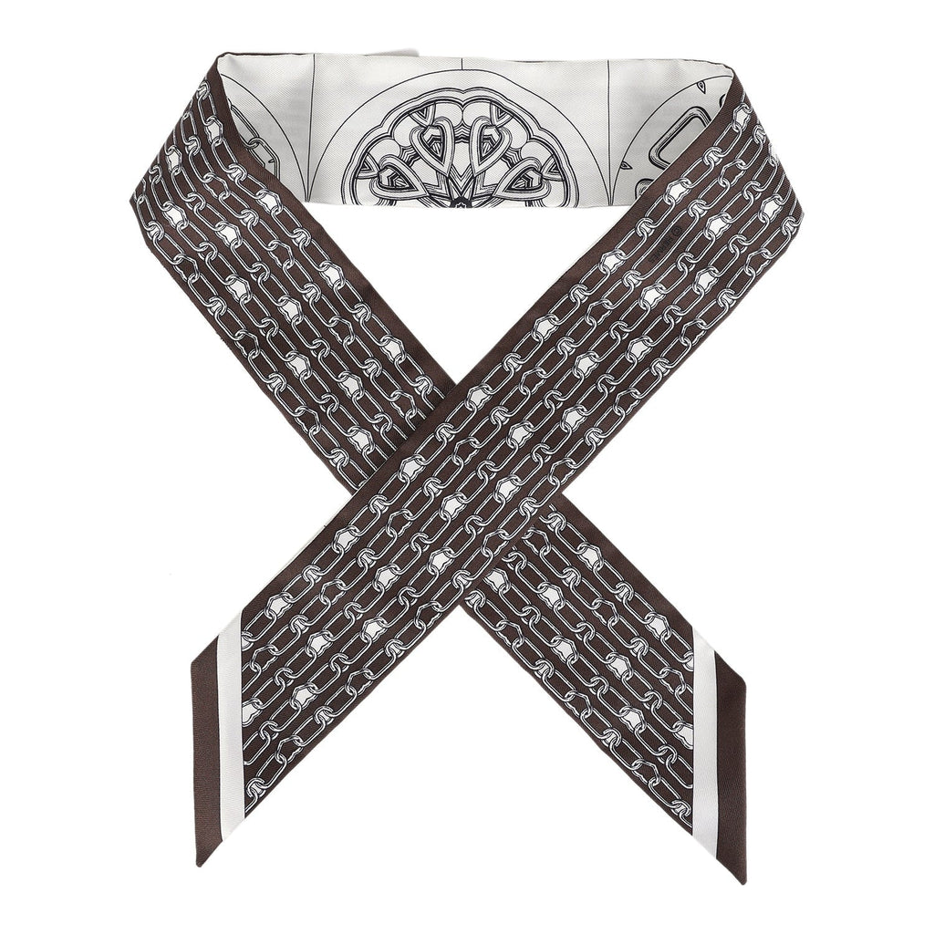 Hermes 'L' Effet Kaleidoscope' Blanc, Anthracite and Marron Multi Silk Twilly Pair - Exclusu