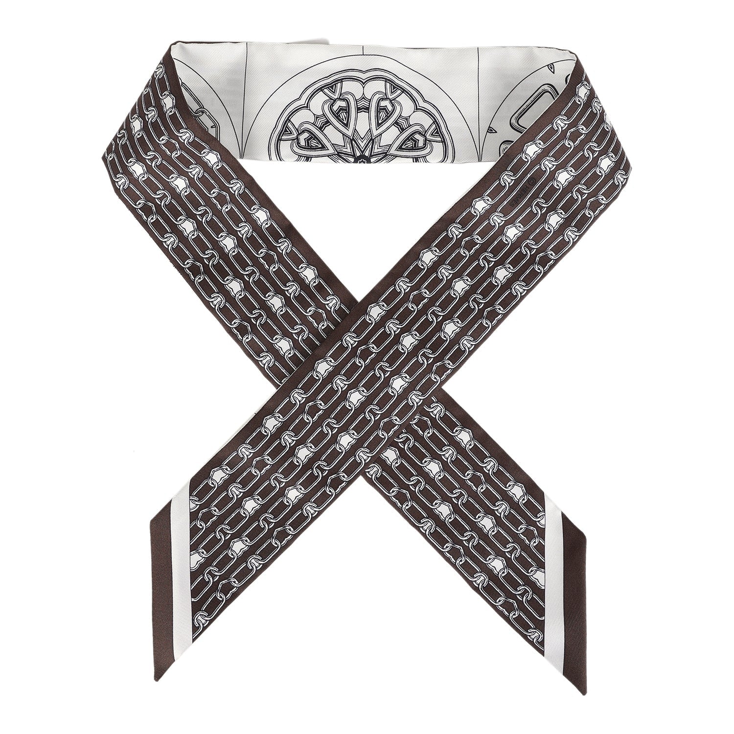 Hermes 'L' Effet Kaleidoscope' Blanc, Anthracite and Marron Multi Silk Twilly Pair - Exclusu