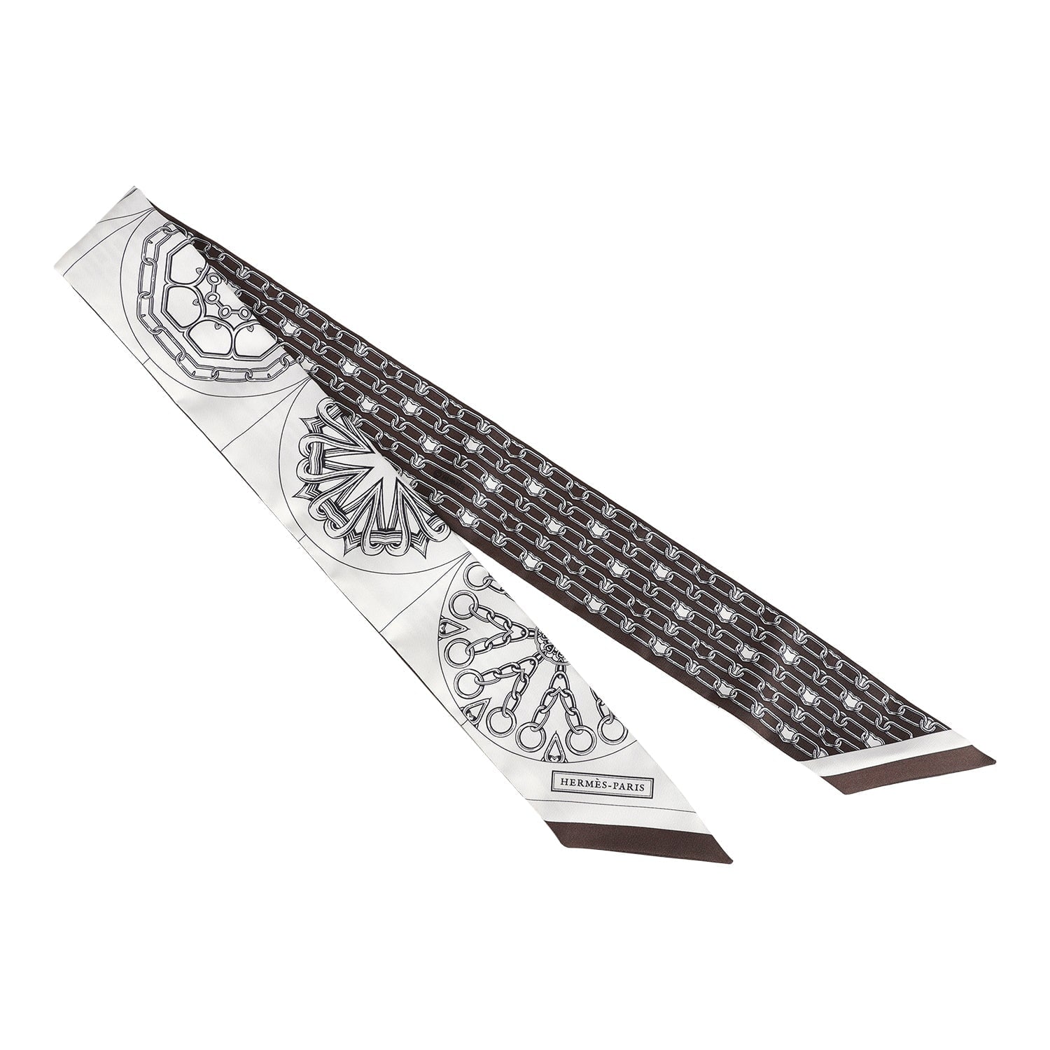 Hermes 'L' Effet Kaleidoscope' Blanc, Anthracite and Marron Multi Silk Twilly Pair - Exclusu