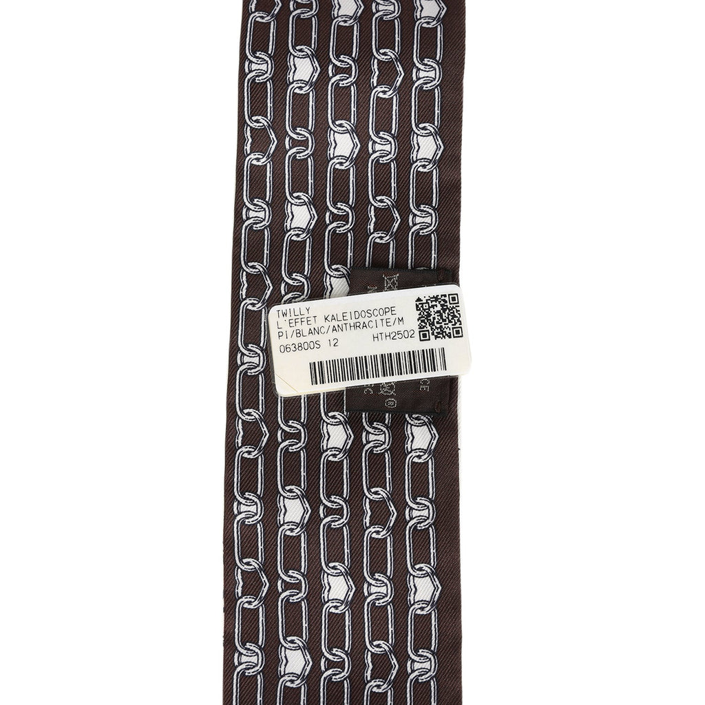 Hermes 'L' Effet Kaleidoscope' Blanc, Anthracite and Marron Multi Silk Twilly Pair - Exclusu