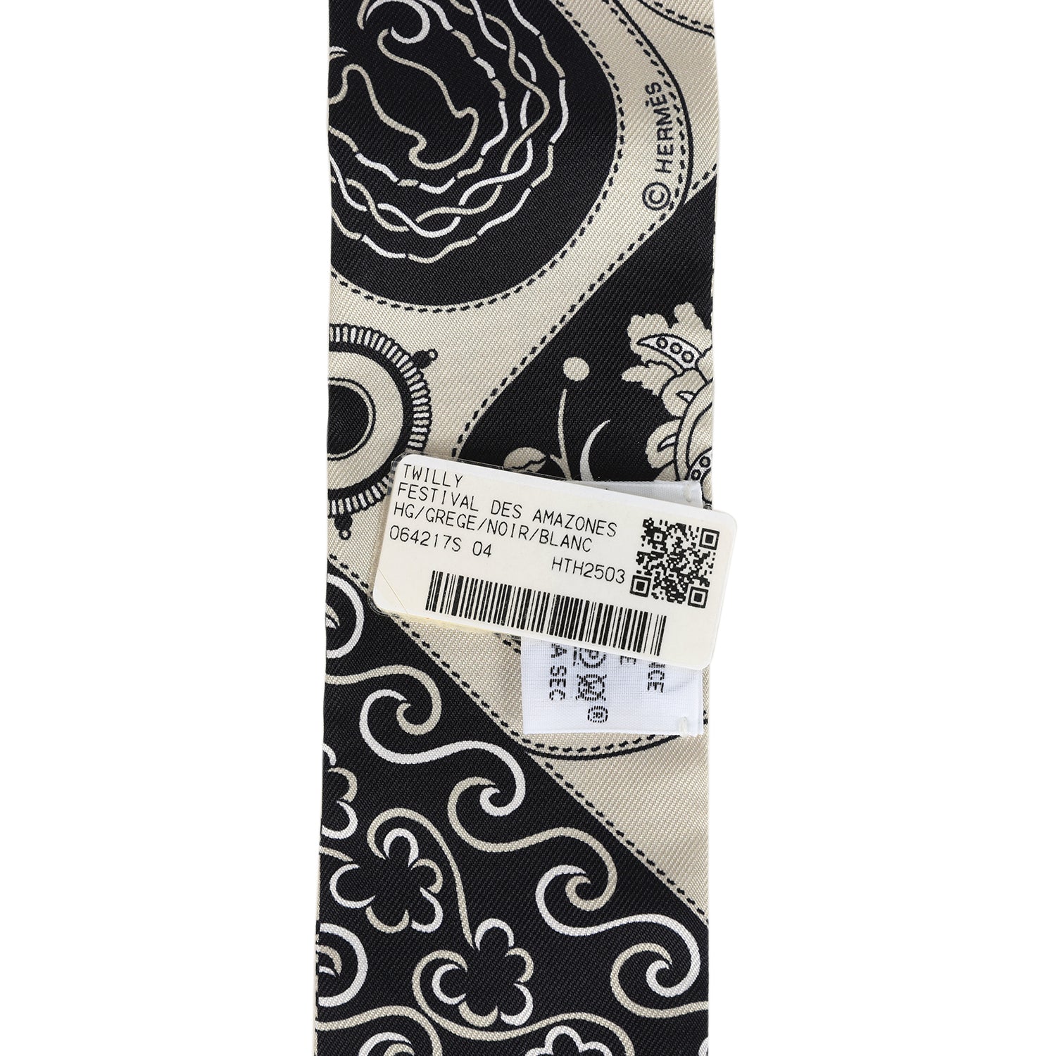 Hermes 'Festival Des Amazones' Blanc, Black and Grege Multi Silk Twilly Pair - Exclusu
