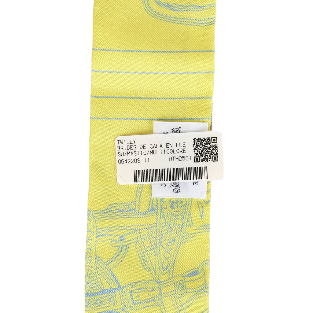 Hermes 'Brides de Gala En Fleur' Mastic and Jaune Vif Multi Silk Twilly Pair - Exclusu