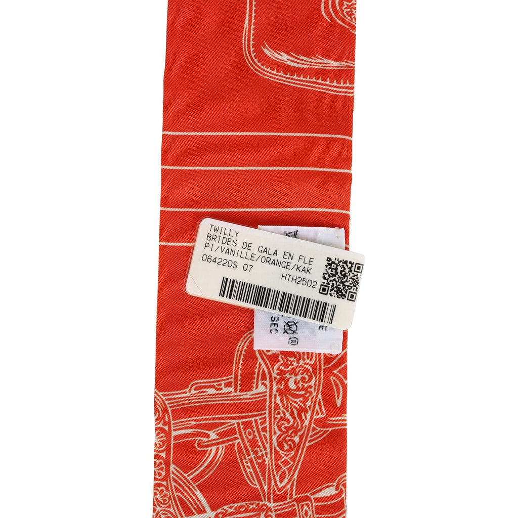 Hermes 'Brides de Gala En Fleur' Vanille, Orange and Kaki Multi Silk Twilly Pair - Exclusu