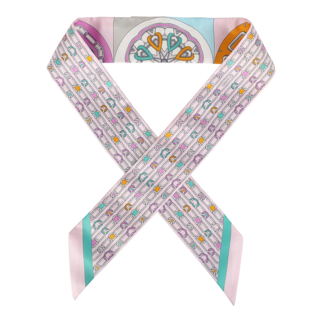 Hermes 'L' Effet Kaleidoscope' Rose, Turquoise Multi Silk Twilly Pair - Exclusu