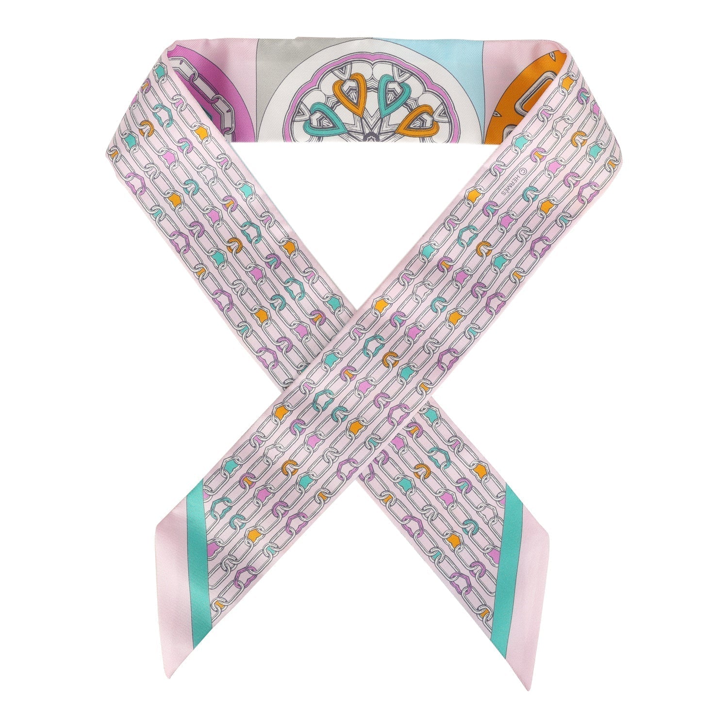 Hermes 'L' Effet Kaleidoscope' Rose, Turquoise Multi Silk Twilly Pair - Exclusu