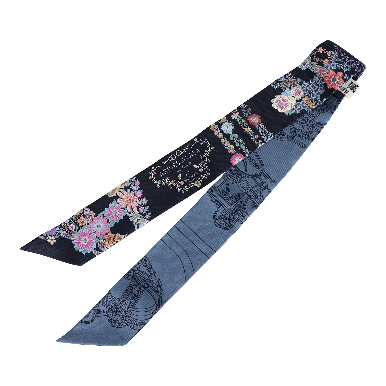 Hermes 'Brides de Gala En Fleur' Marine, Blue Jean and Rose Multi Silk Twilly Pair - Exclusu