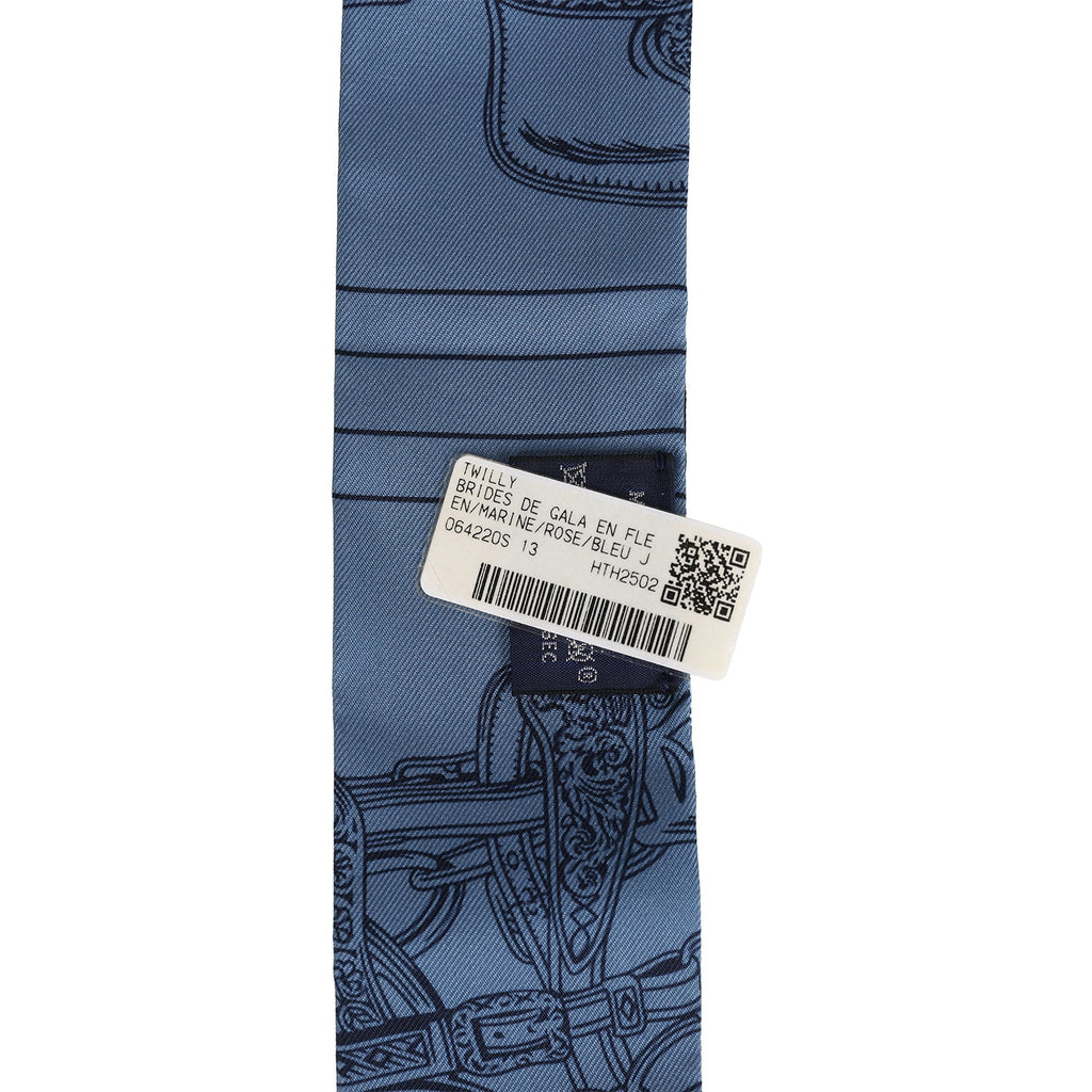 Hermes 'Brides de Gala En Fleur' Marine, Blue Jean and Rose Multi Silk Twilly Pair - Exclusu