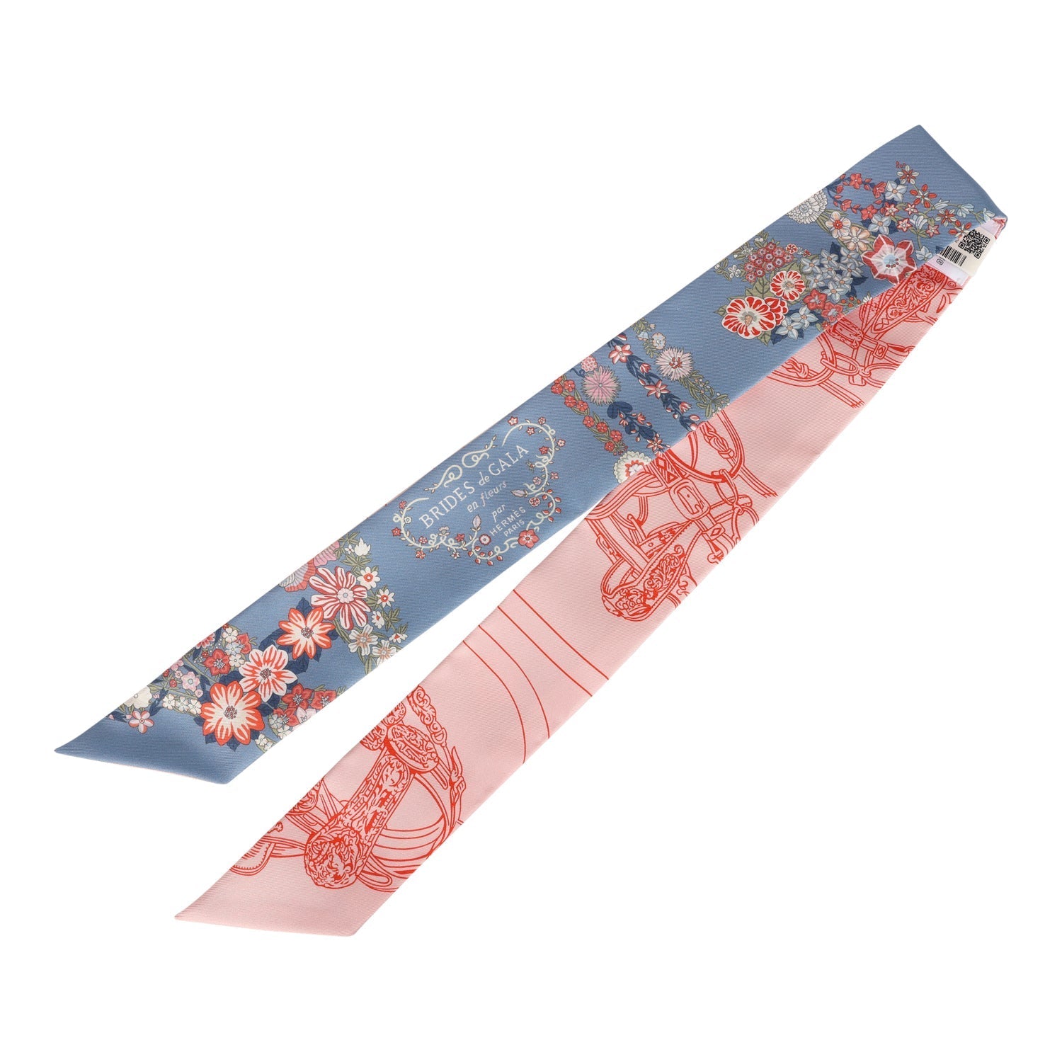 Hermes 'Brides de Gala En Fleur' Saumon, Blue Jean and Rose Multi Silk Twilly Pair - Exclusu