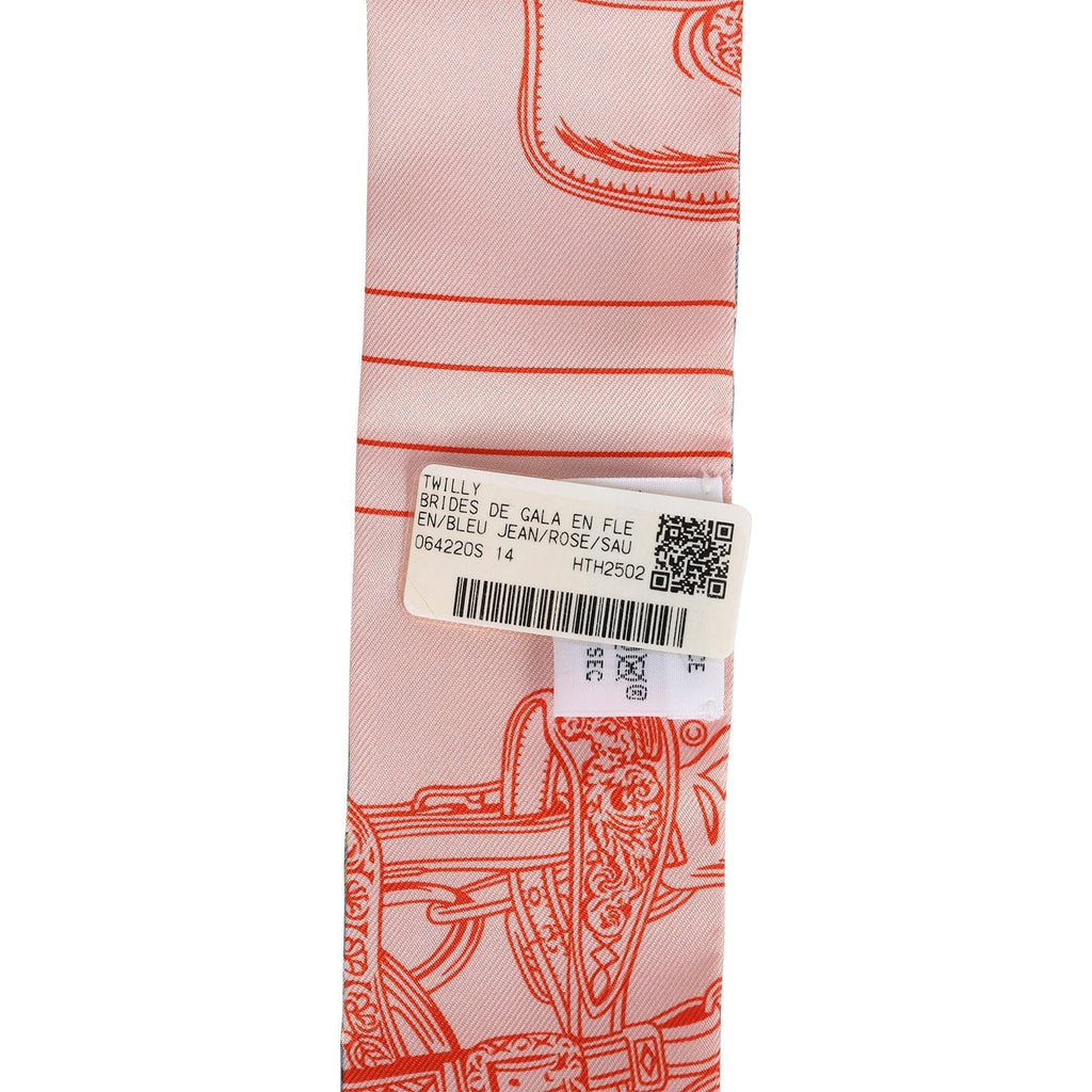 Hermes 'Brides de Gala En Fleur' Saumon, Blue Jean and Rose Multi Silk Twilly Pair - Exclusu