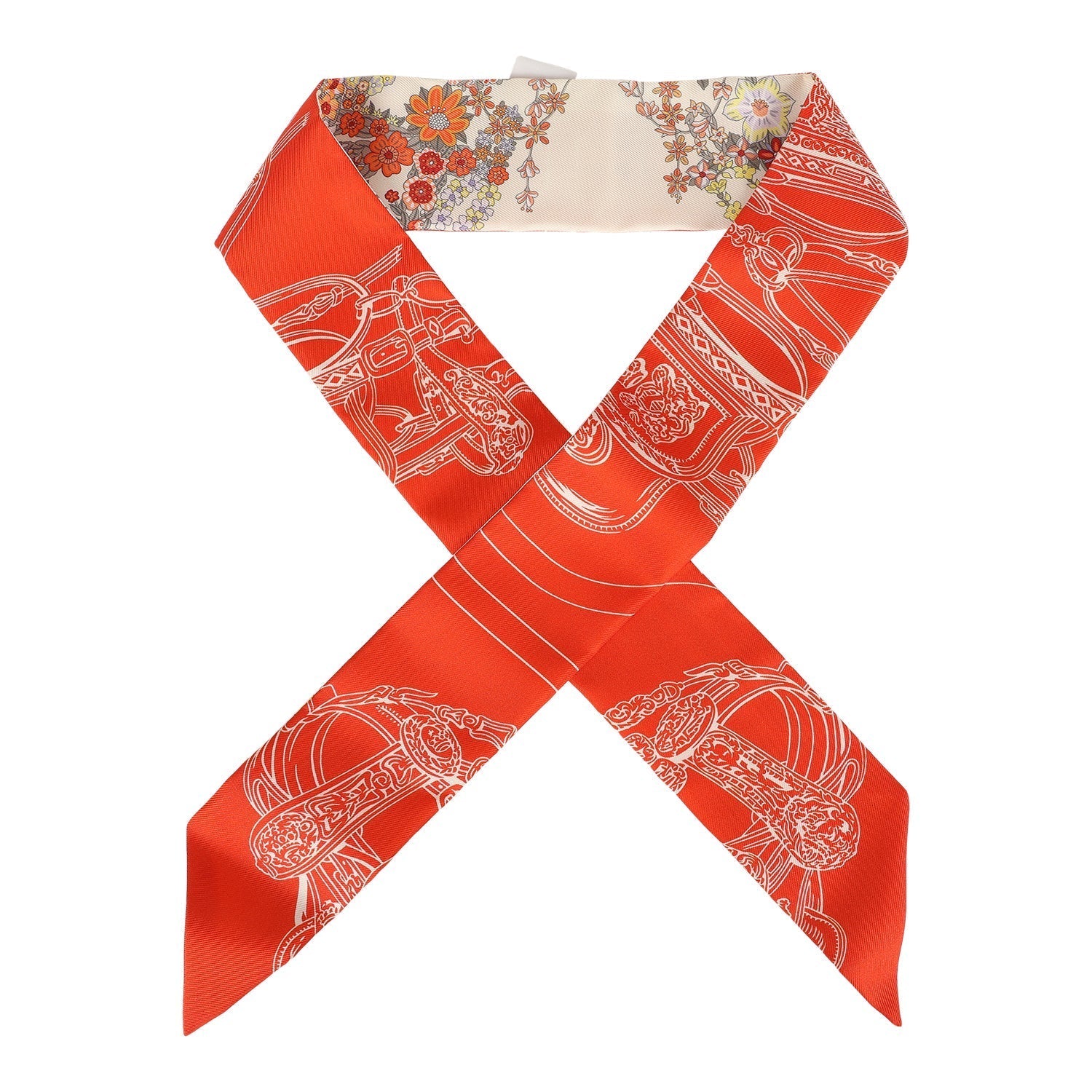 Hermes 'Brides de Gala En Fleur' Vanille, Orange and Kaki Multi Silk Twilly - Exclusu