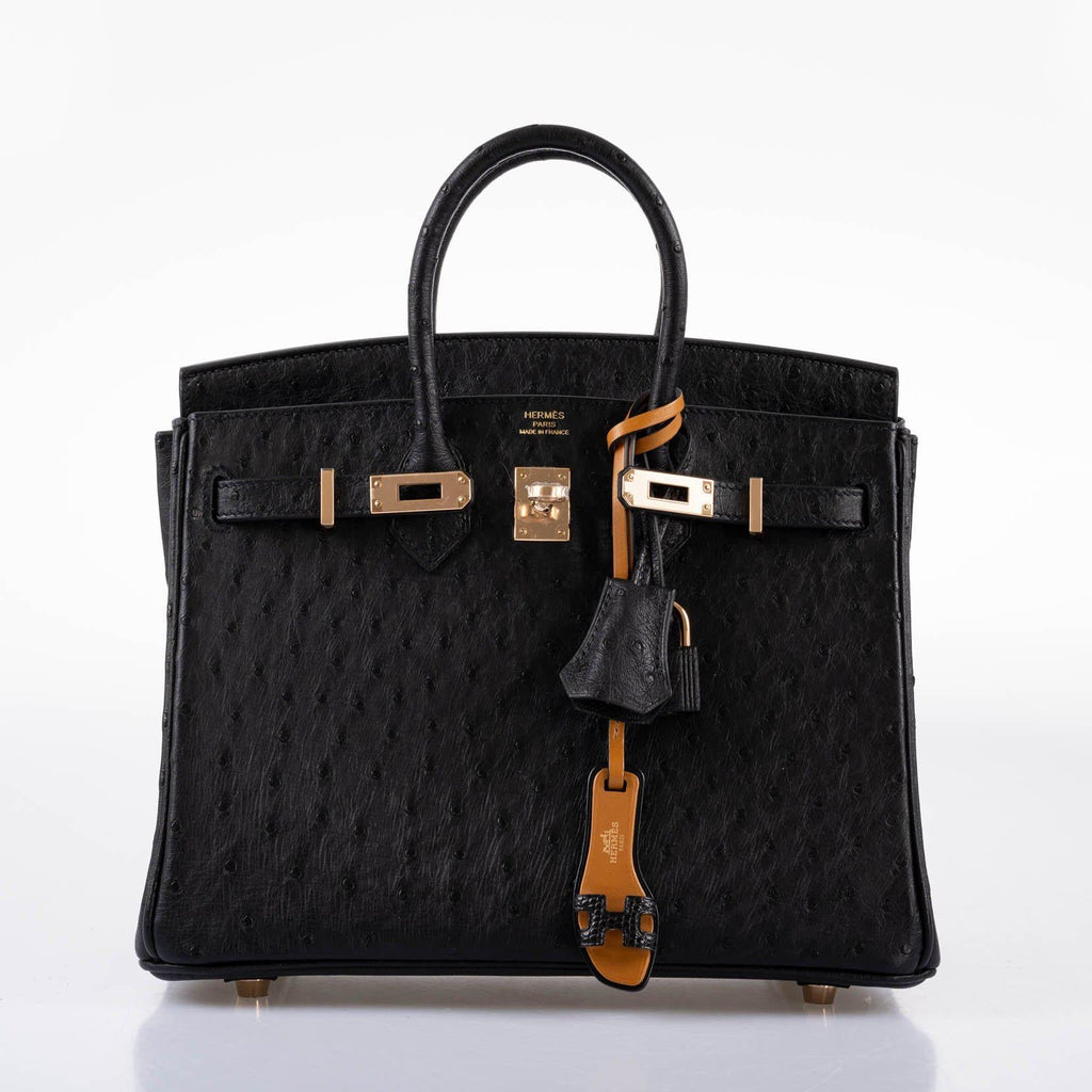 Hermes Birkin 25 Black Ostrich Rose Gold Hardware - 2021, Z - Exclusu