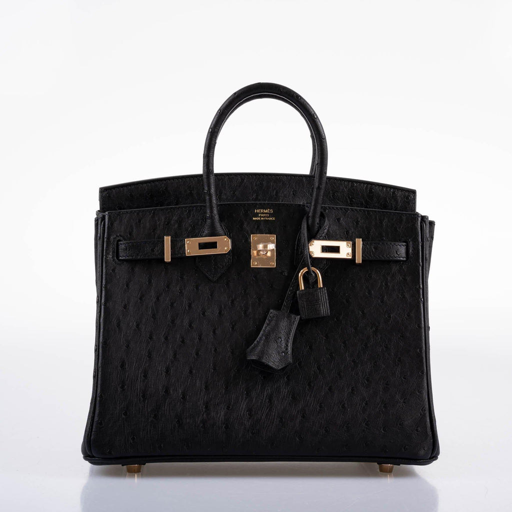 Hermes Birkin 25 Black Ostrich Rose Gold Hardware - 2021, Z - Exclusu