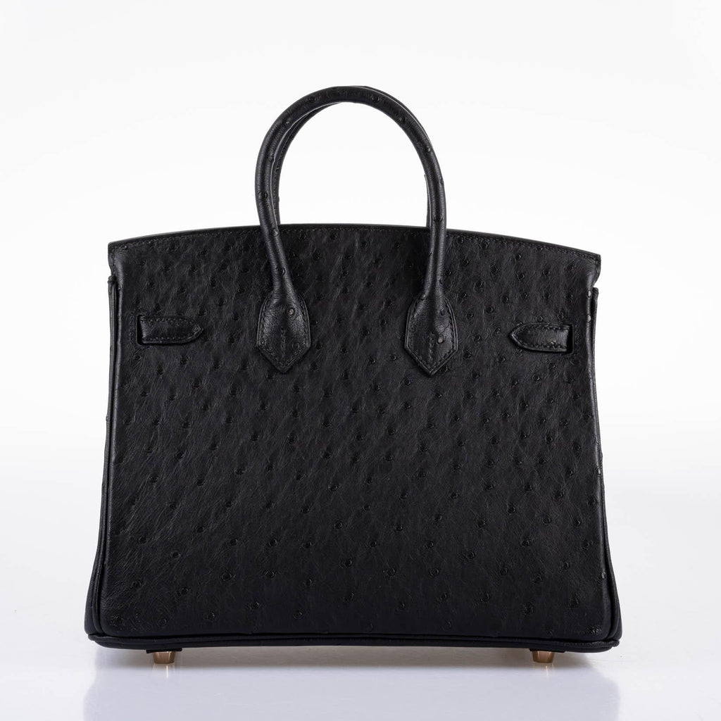 Hermes Birkin 25 Black Ostrich Rose Gold Hardware - 2021, Z - Exclusu