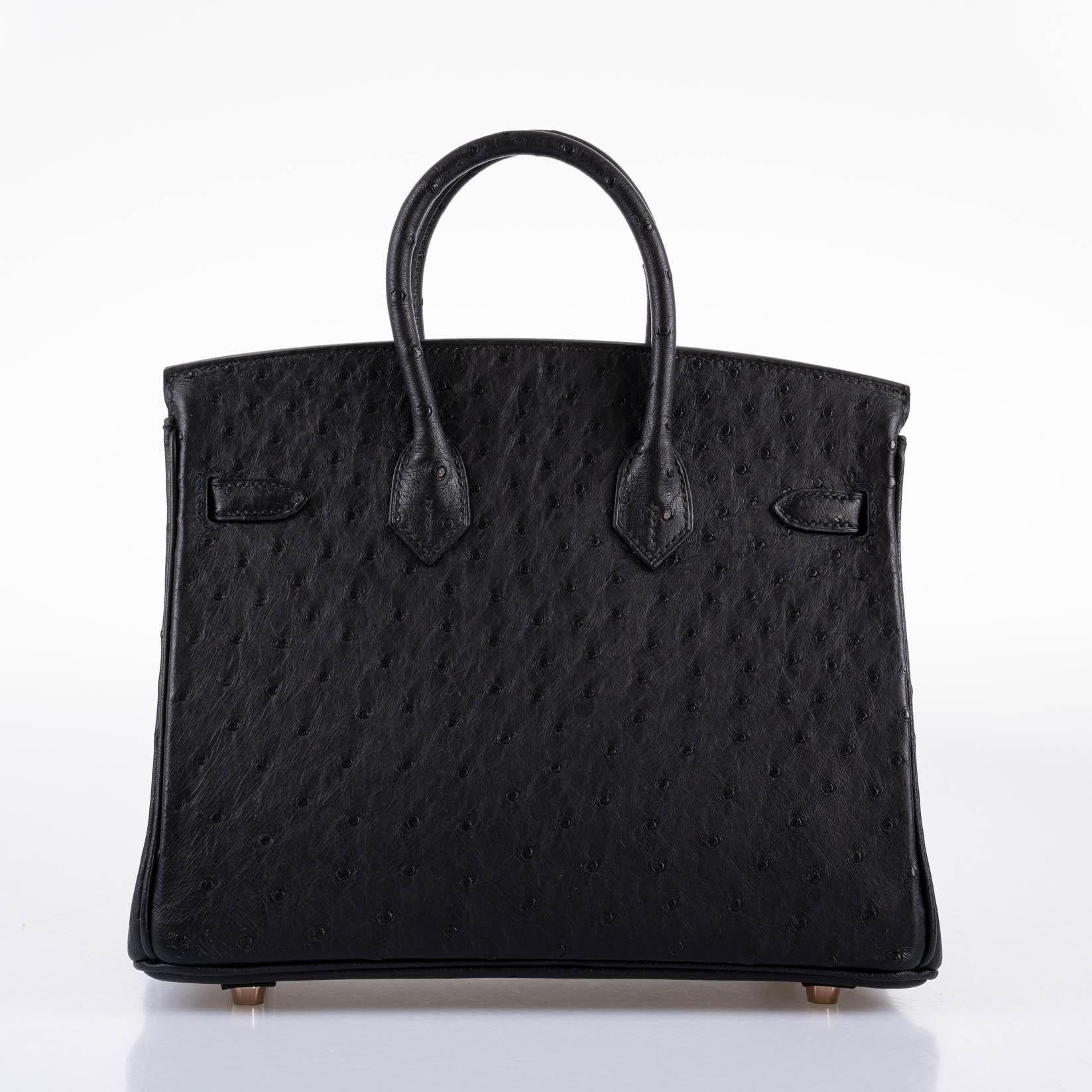 Hermes Birkin 25 Black Ostrich Rose Gold Hardware - 2021, Z - Exclusu