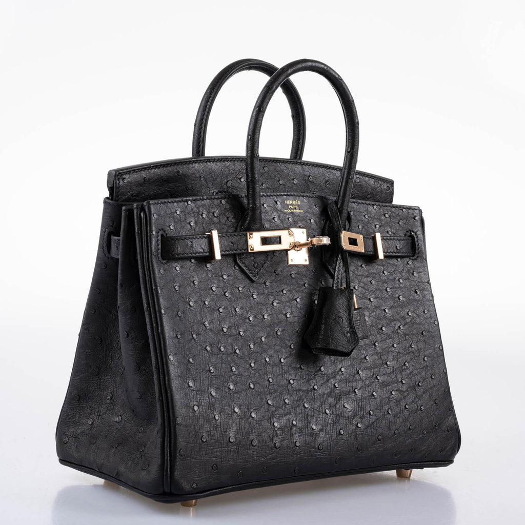 Hermes Birkin 25 Black Ostrich Rose Gold Hardware - 2021, Z - Exclusu