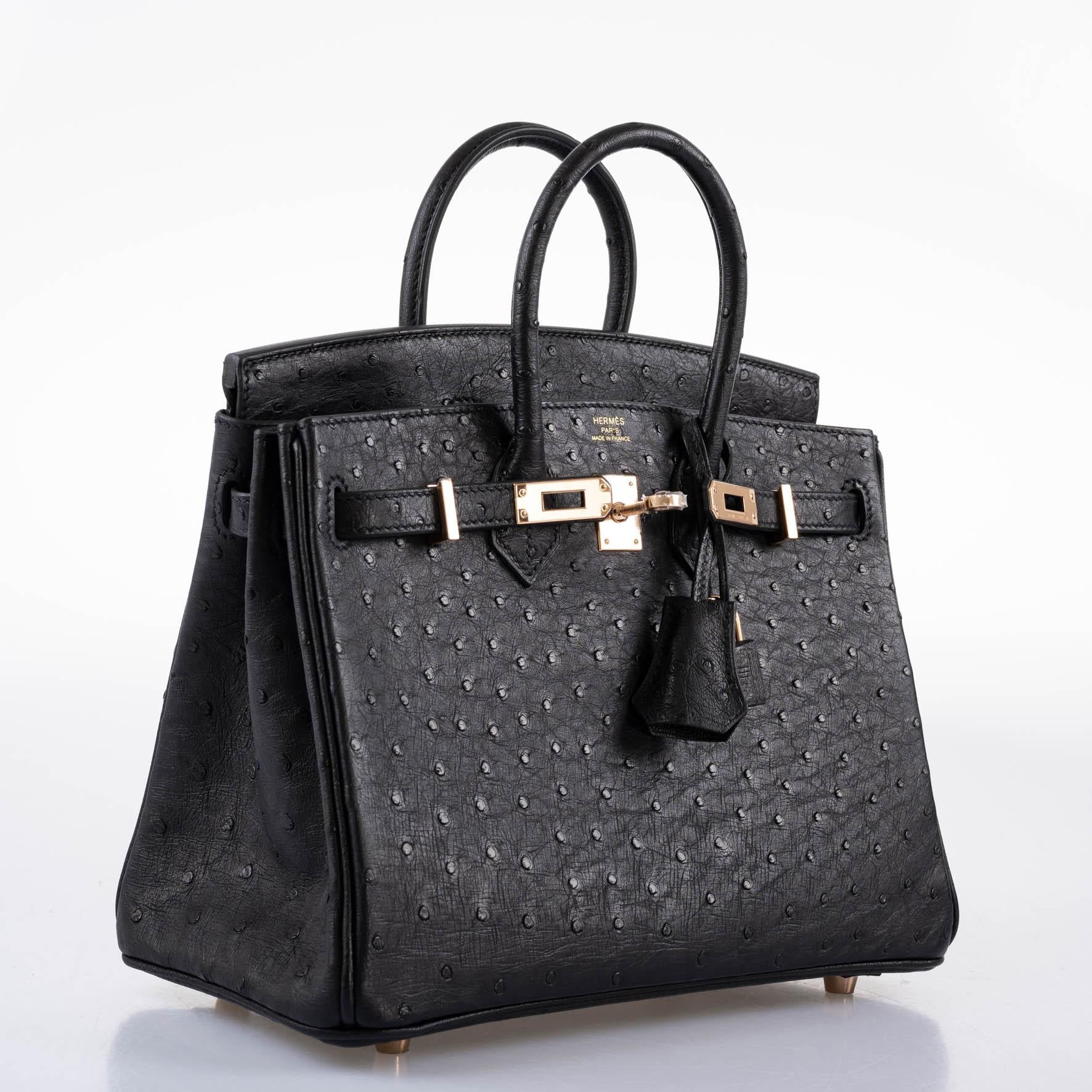 Hermes Birkin 25 Black Ostrich Rose Gold Hardware - 2021, Z - Exclusu