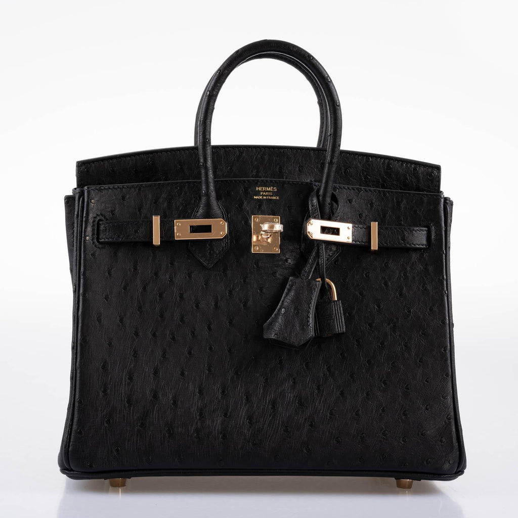 Hermes Birkin 25 Black Ostrich Rose Gold Hardware - 2021, Z - Exclusu