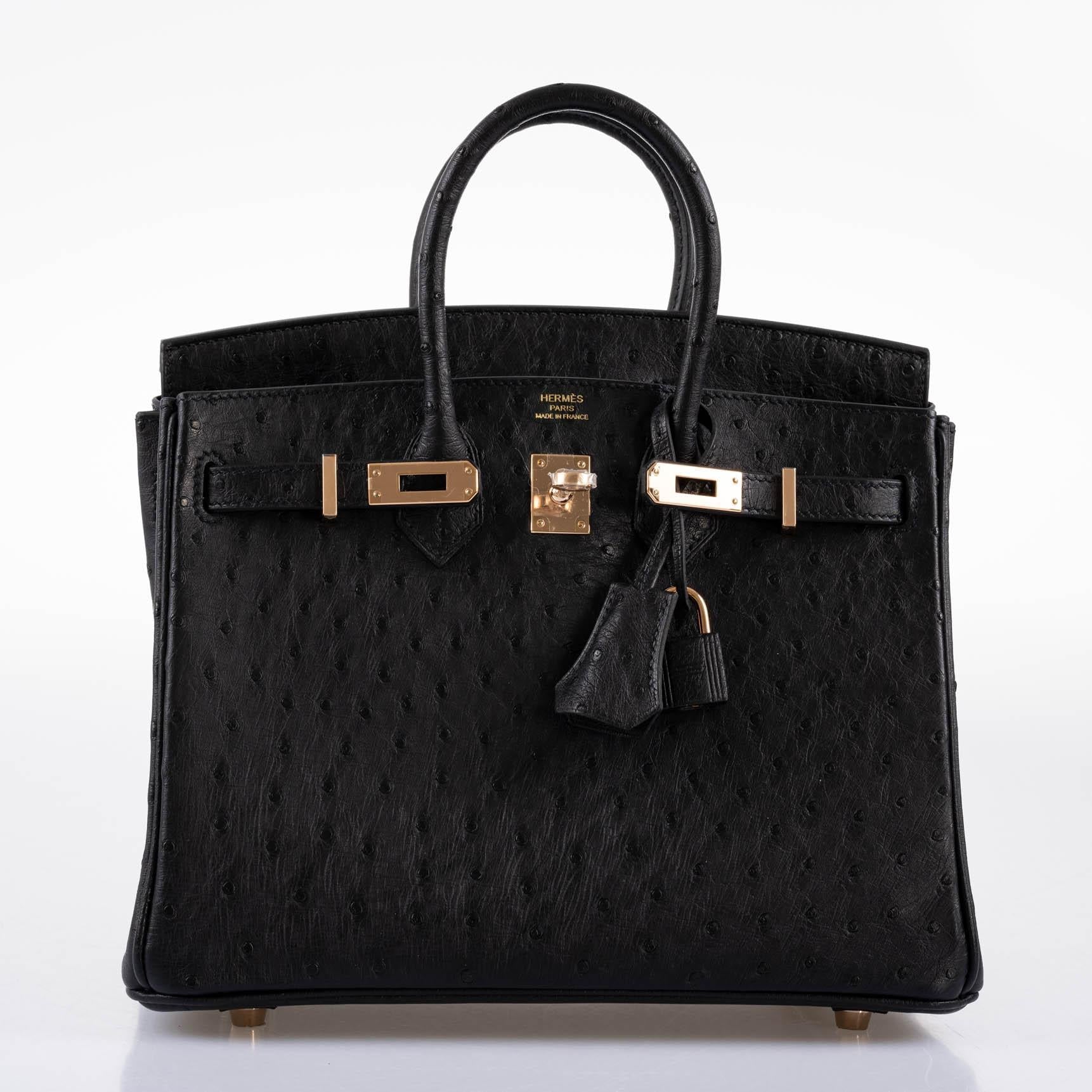 Hermes Birkin 25 Black Ostrich Rose Gold Hardware - 2021, Z - Exclusu