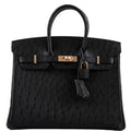 Hermes Birkin 25 Black Ostrich Rose Gold Hardware - 2021, Z - Exclusu