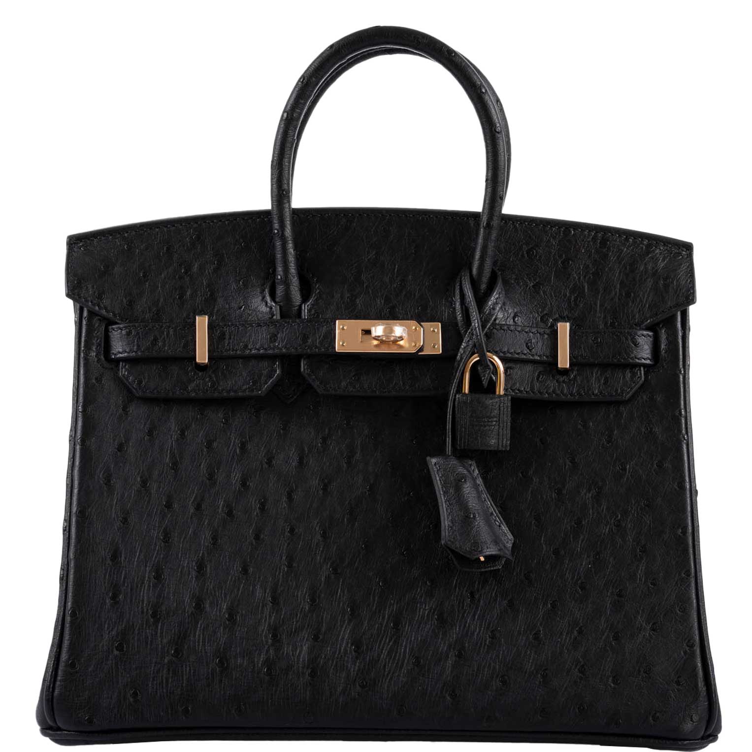 Hermes Birkin 25 Black Ostrich Rose Gold Hardware - 2021, Z - Exclusu