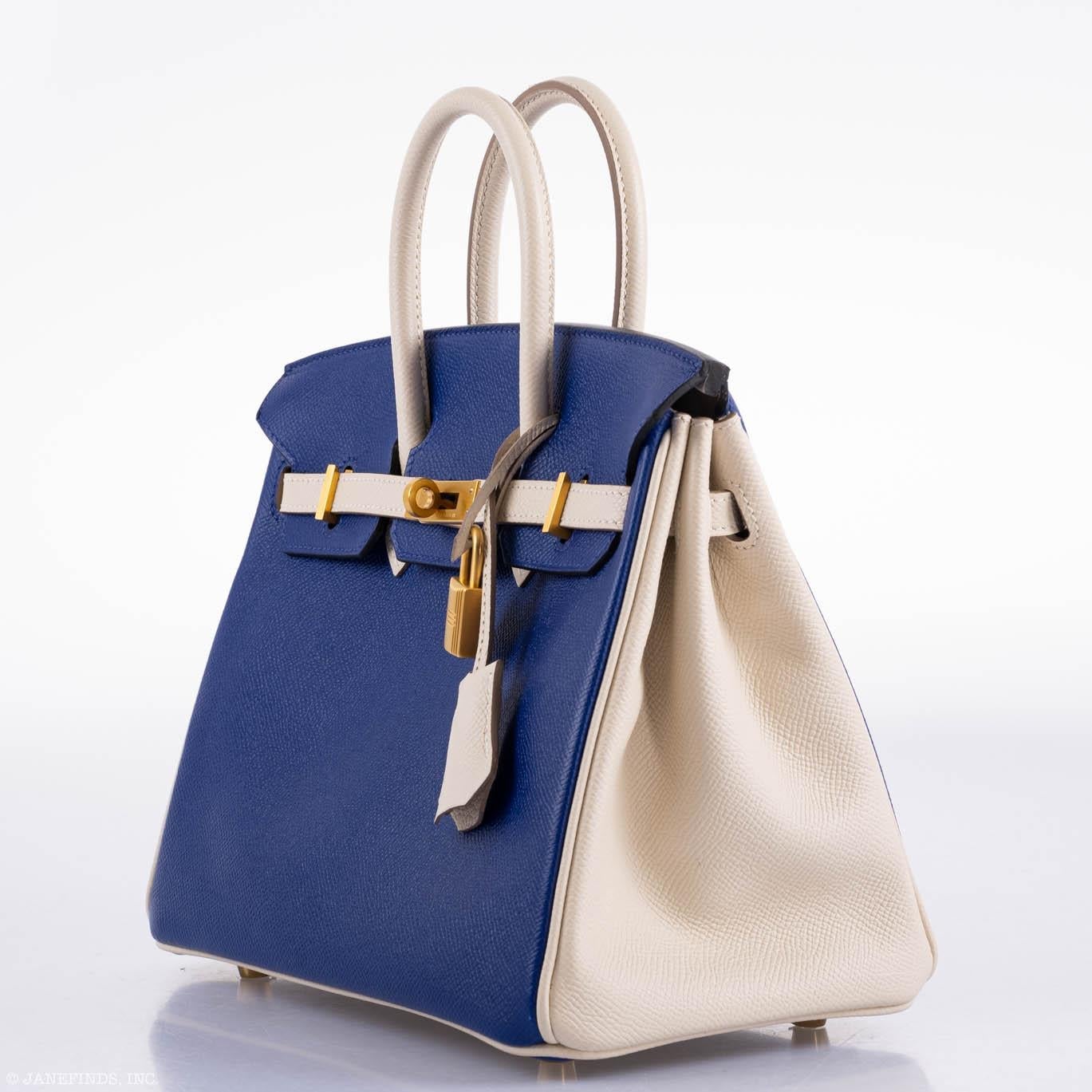 Hermes Birkin 25 HSS Bi-Color Blue Electrique & Craie Epsom Brushed Gold Hardware - 2016, X - Exclusu