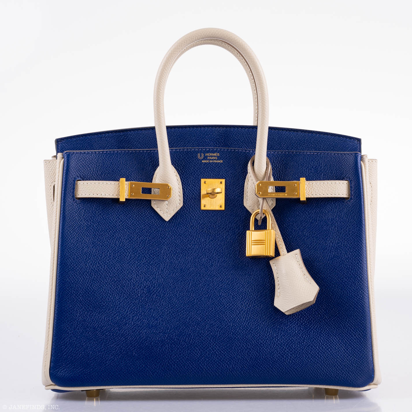 Hermes Birkin 25 HSS Bi-Color Blue Electrique & Craie Epsom Brushed Gold Hardware - 2016, X - Exclusu