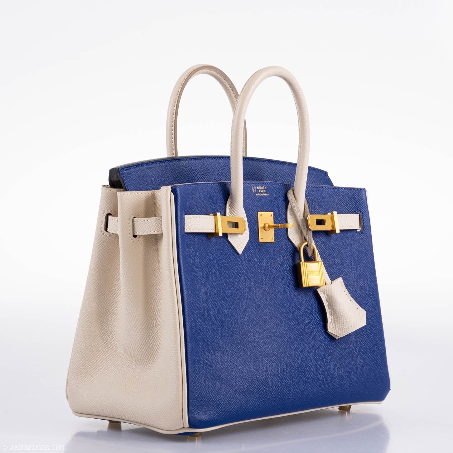 Hermes Birkin 25 HSS Bi-Color Blue Electrique & Craie Epsom Brushed Gold Hardware - 2016, X - Exclusu