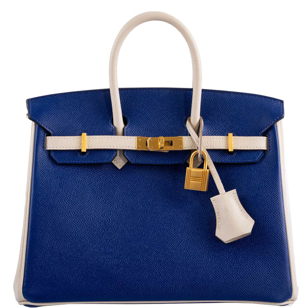 Hermes Birkin 25 HSS Bi-Color Blue Electrique & Craie Epsom Brushed Gold Hardware - 2016, X - Exclusu