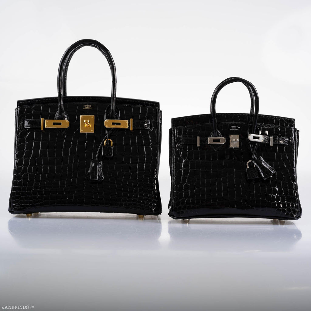 Hermes Birkin 25 Shiny Black Niloticus Crocodile with Palladium Hardware - 2019, D - Exclusu