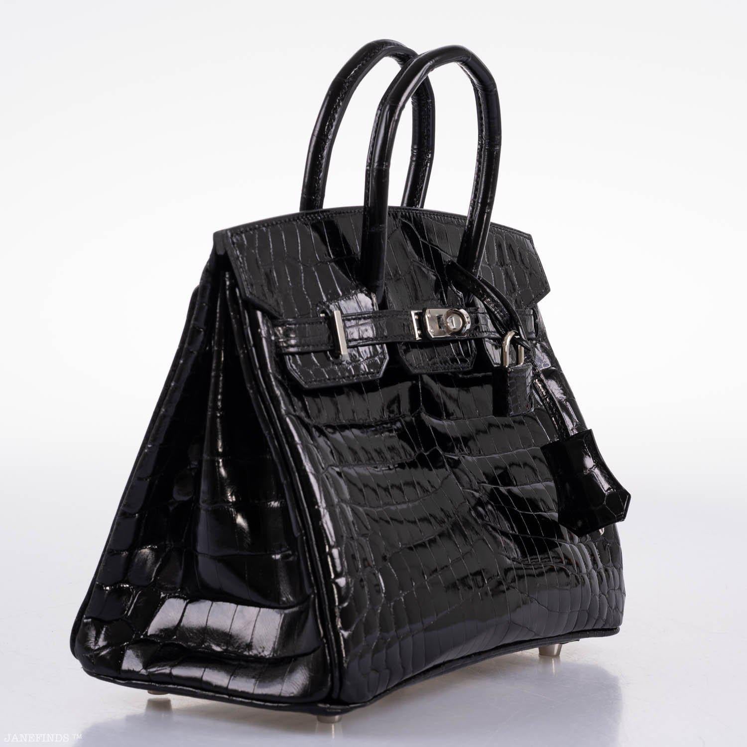 Hermes Birkin 25 Shiny Black Niloticus Crocodile with Palladium Hardware - 2019, D - Exclusu