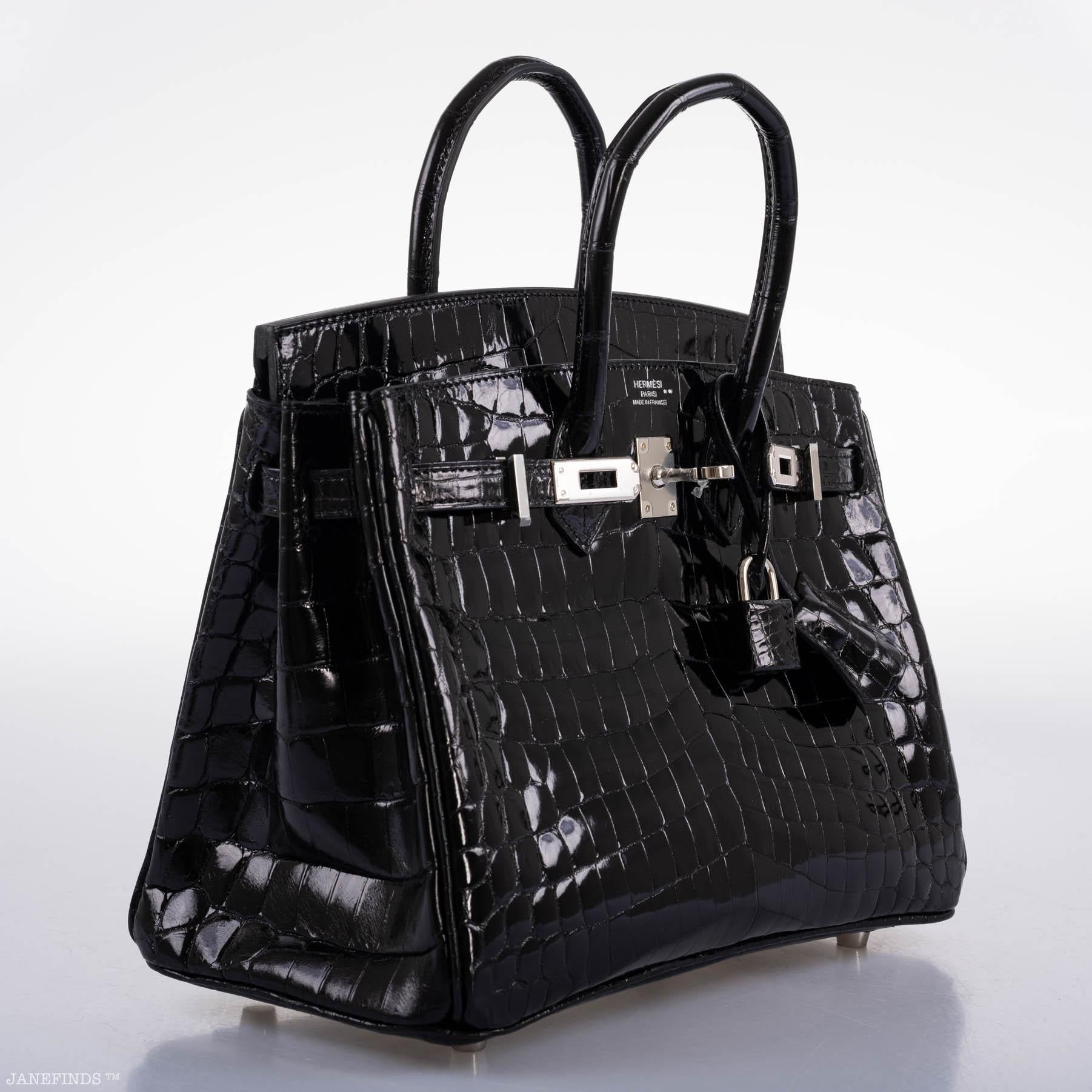 Hermes Birkin 25 Shiny Black Niloticus Crocodile with Palladium Hardware - 2019, D - Exclusu