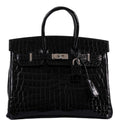 Hermes Birkin 25 Shiny Black Niloticus Crocodile with Palladium Hardware - 2019, D - Exclusu