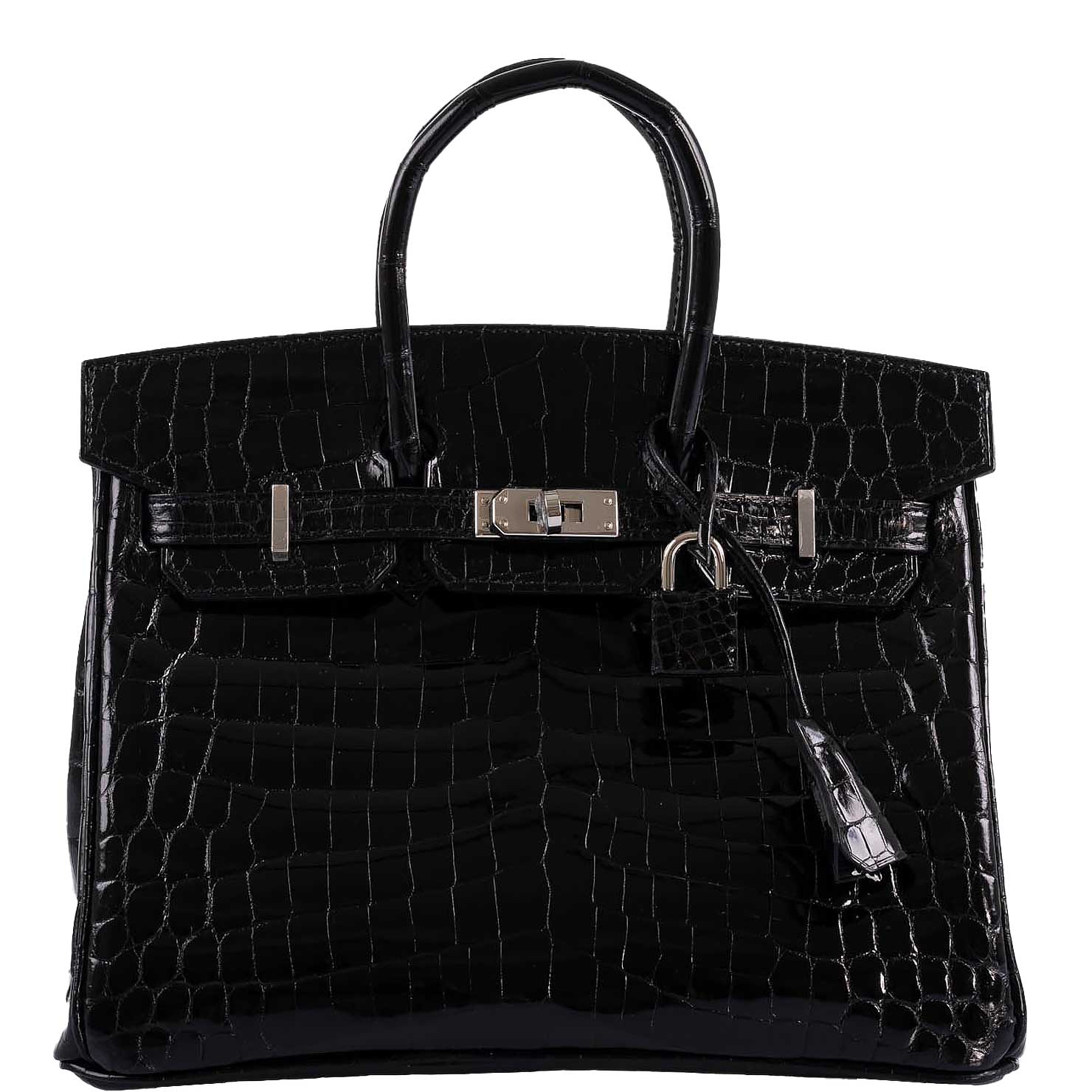 Hermes Birkin 25 Shiny Black Niloticus Crocodile with Palladium Hardware - 2019, D - Exclusu
