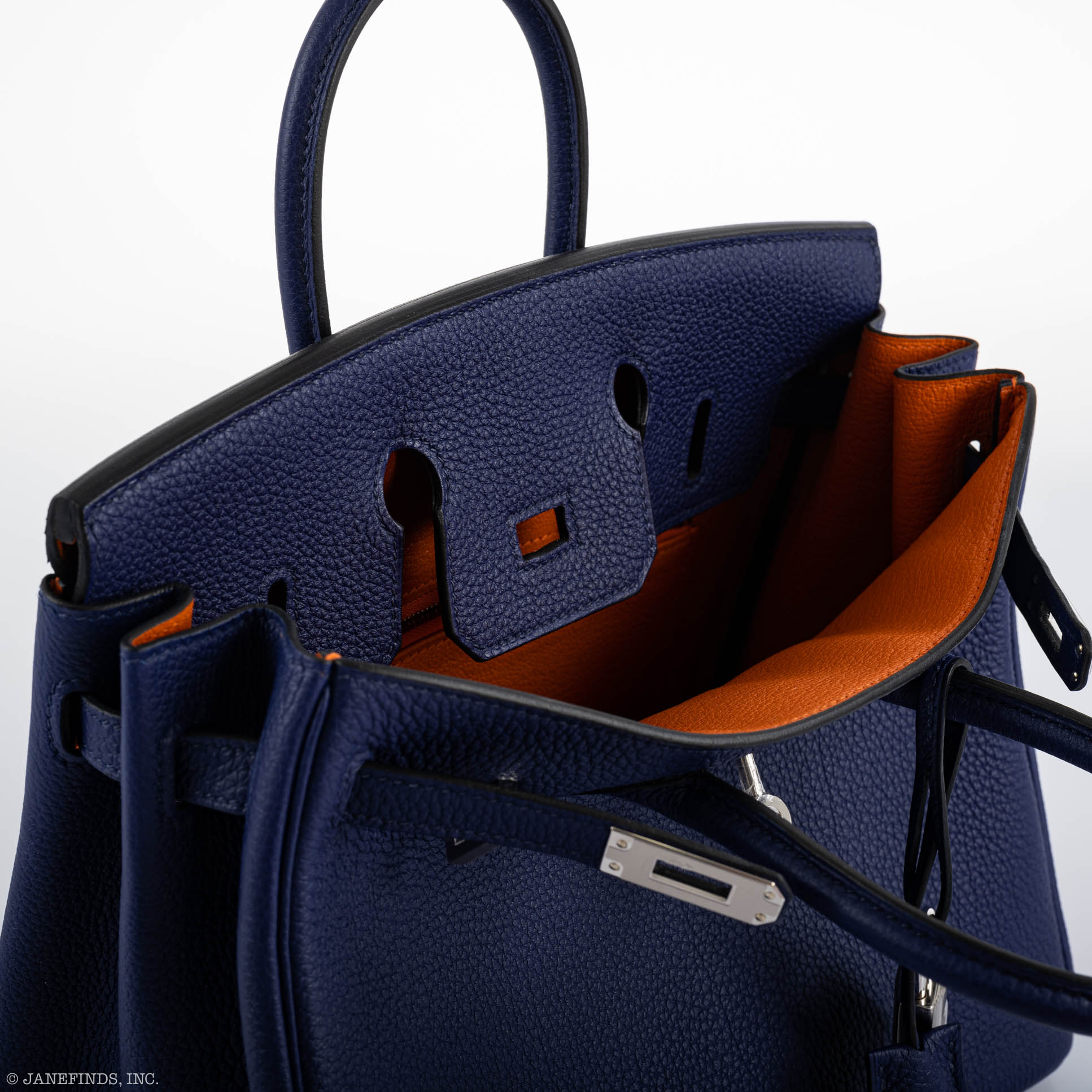 Hermes Birkin 25 Verso Blue Encre Togo & Orange H with Palladium Hardware - 2020, Y - Exclusu
