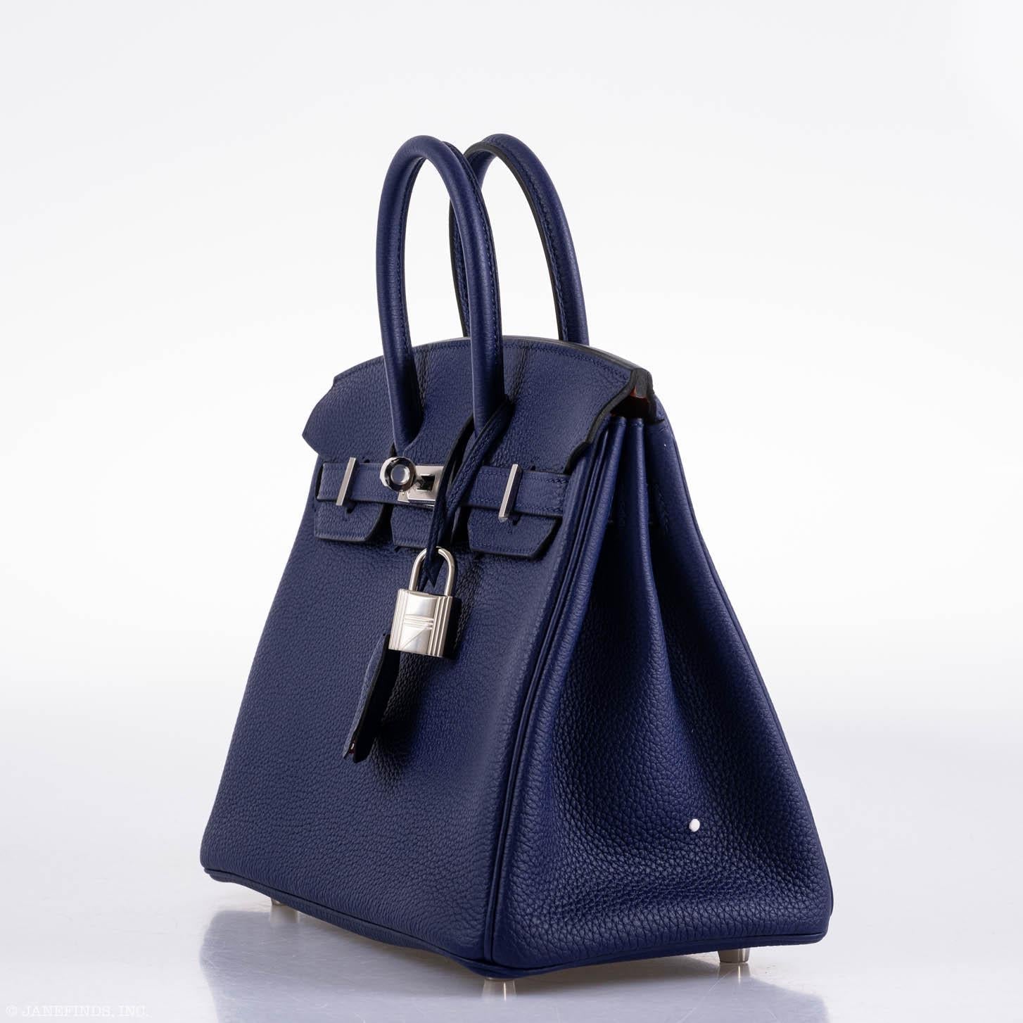 Hermes Birkin 25 Verso Blue Encre Togo & Orange H with Palladium Hardware - 2020, Y - Exclusu