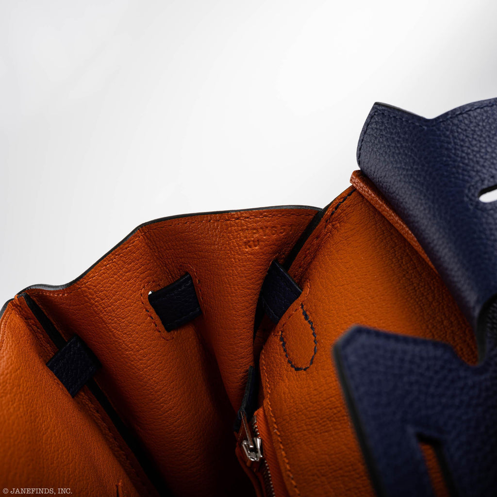 Hermes Birkin 25 Verso Blue Encre Togo & Orange H with Palladium Hardware - 2020, Y - Exclusu