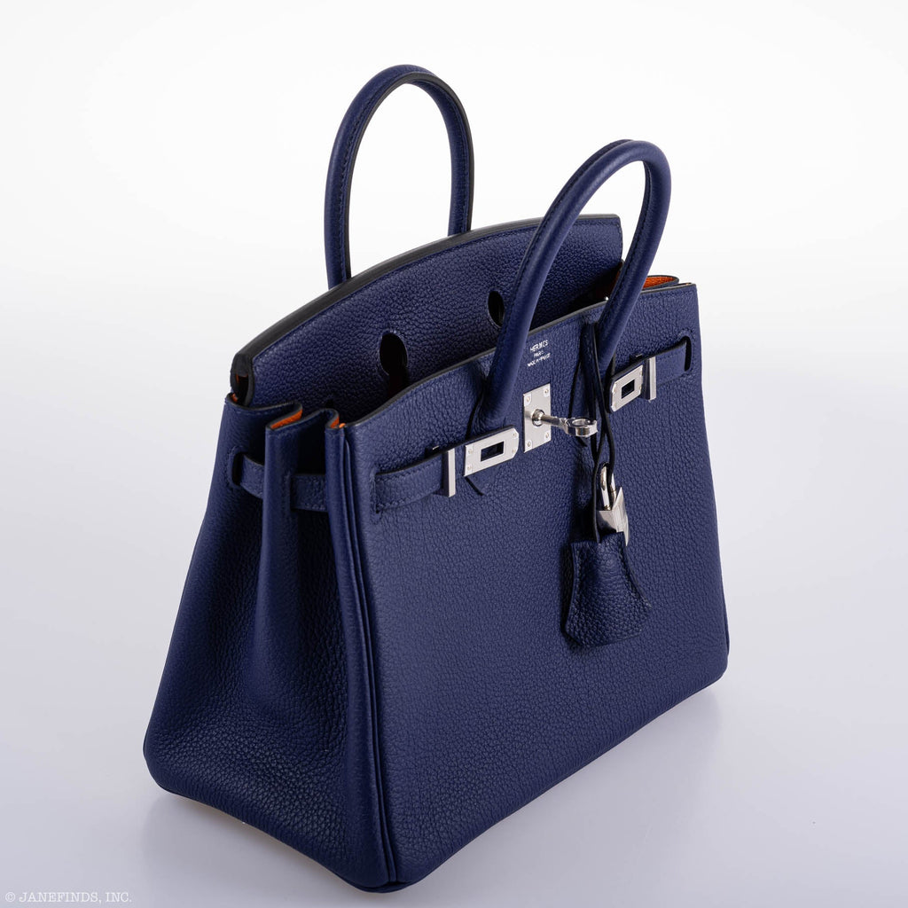 Hermes Birkin 25 Verso Blue Encre Togo & Orange H with Palladium Hardware - 2020, Y - Exclusu