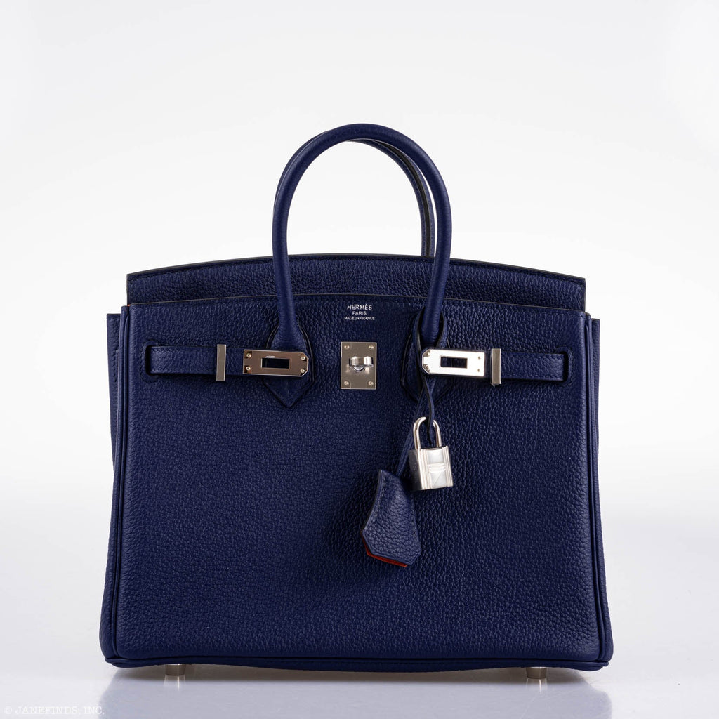 Hermes Birkin 25 Verso Blue Encre Togo & Orange H with Palladium Hardware - 2020, Y - Exclusu