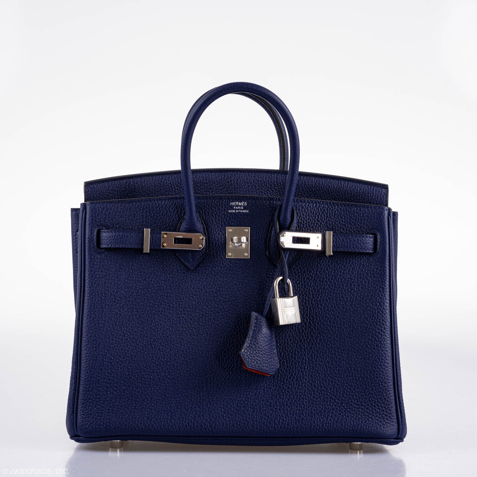 Hermes Birkin 25 Verso Blue Encre Togo & Orange H with Palladium Hardware - 2020, Y - Exclusu