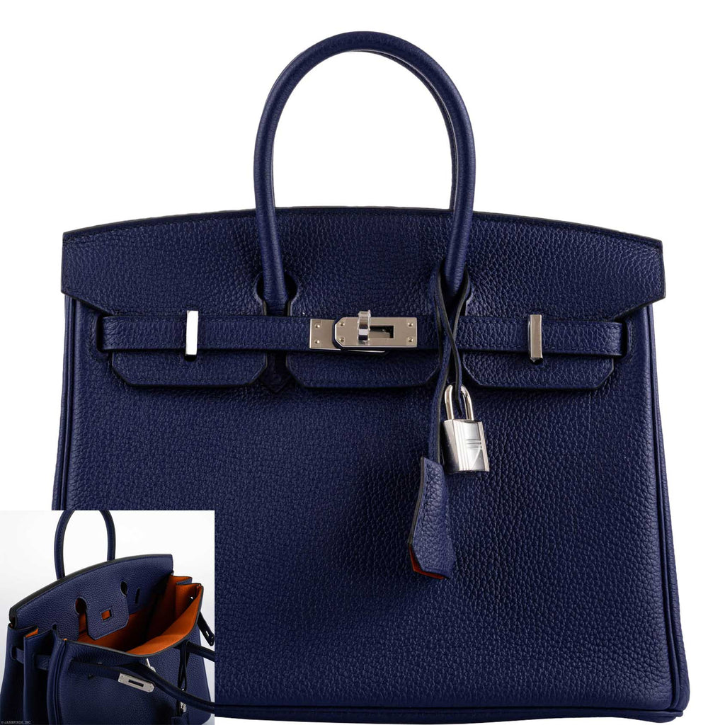 Hermes Birkin 25 Verso Blue Encre Togo & Orange H with Palladium Hardware - 2020, Y - Exclusu