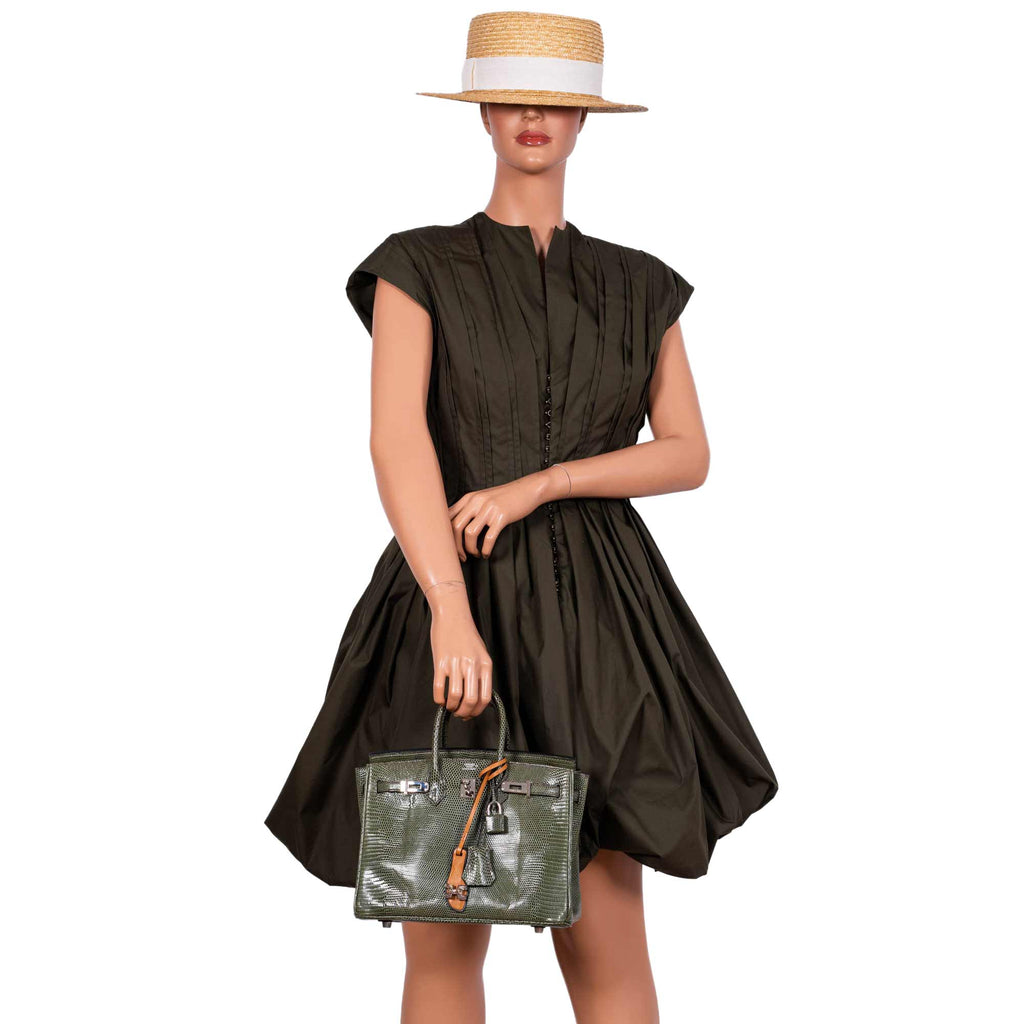 Hermes Birkin 25 Vert Olive Salvator Lizard with Palladium Hardware - 2008, L Square - Exclusu