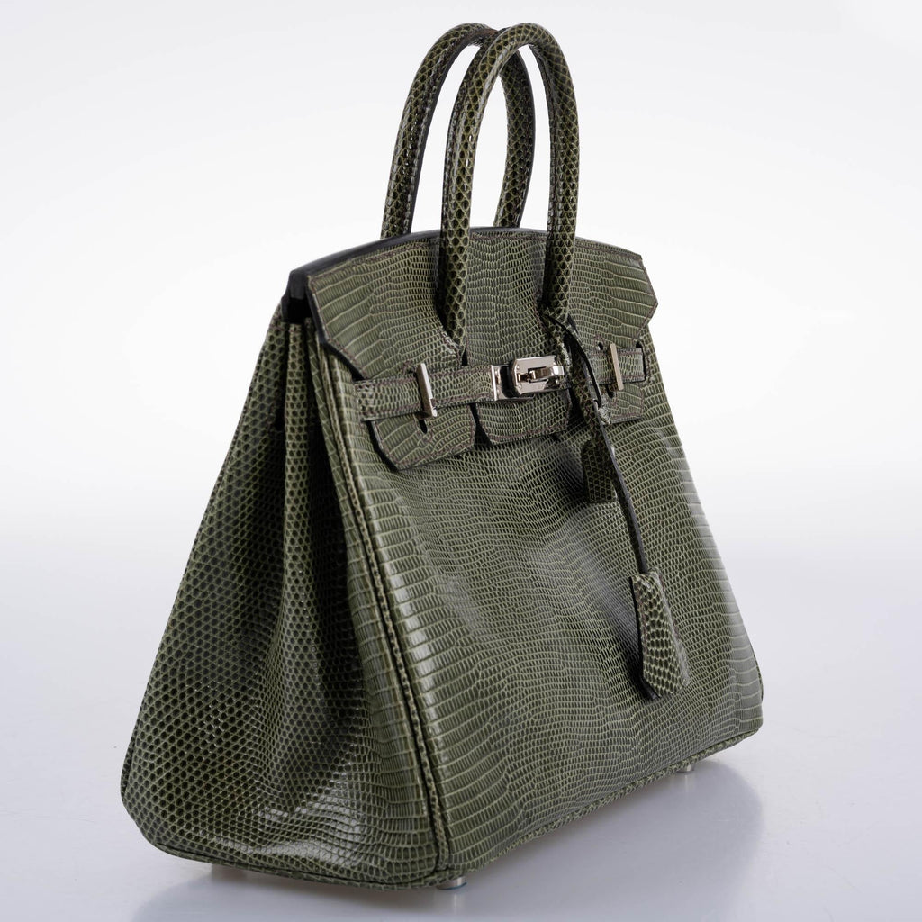 Hermes Birkin 25 Vert Olive Salvator Lizard with Palladium Hardware - 2008, L Square - Exclusu
