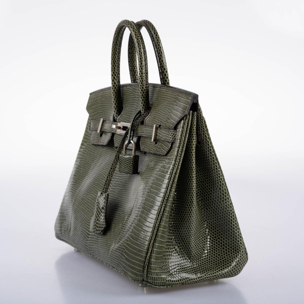 Hermes Birkin 25 Vert Olive Salvator Lizard with Palladium Hardware - 2008, L Square - Exclusu