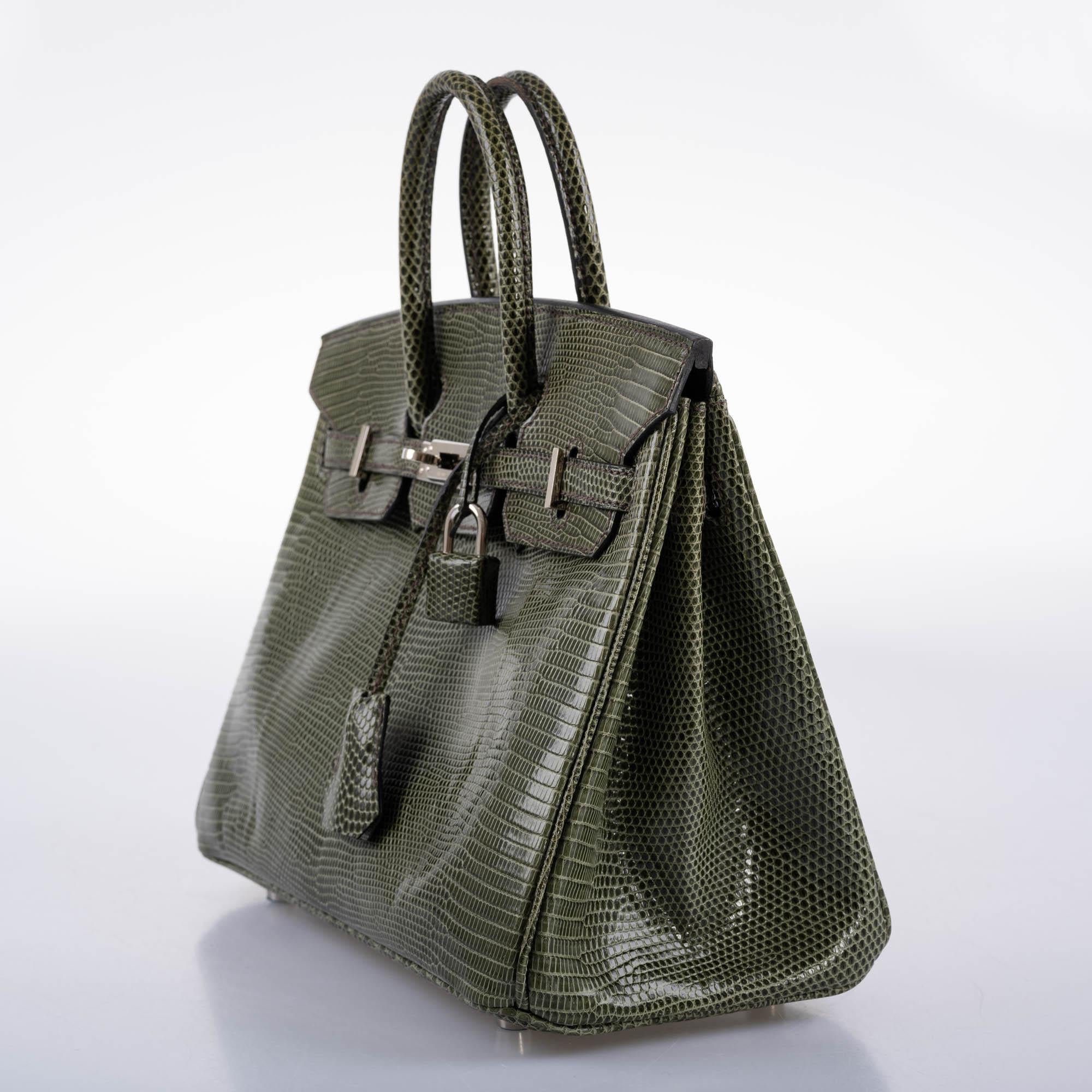 Hermes Birkin 25 Vert Olive Salvator Lizard with Palladium Hardware - 2008, L Square - Exclusu
