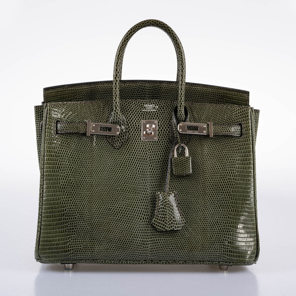 Hermes Birkin 25 Vert Olive Salvator Lizard with Palladium Hardware - 2008, L Square - Exclusu