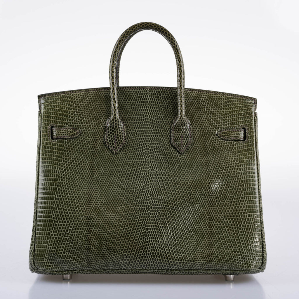 Hermes Birkin 25 Vert Olive Salvator Lizard with Palladium Hardware - 2008, L Square - Exclusu