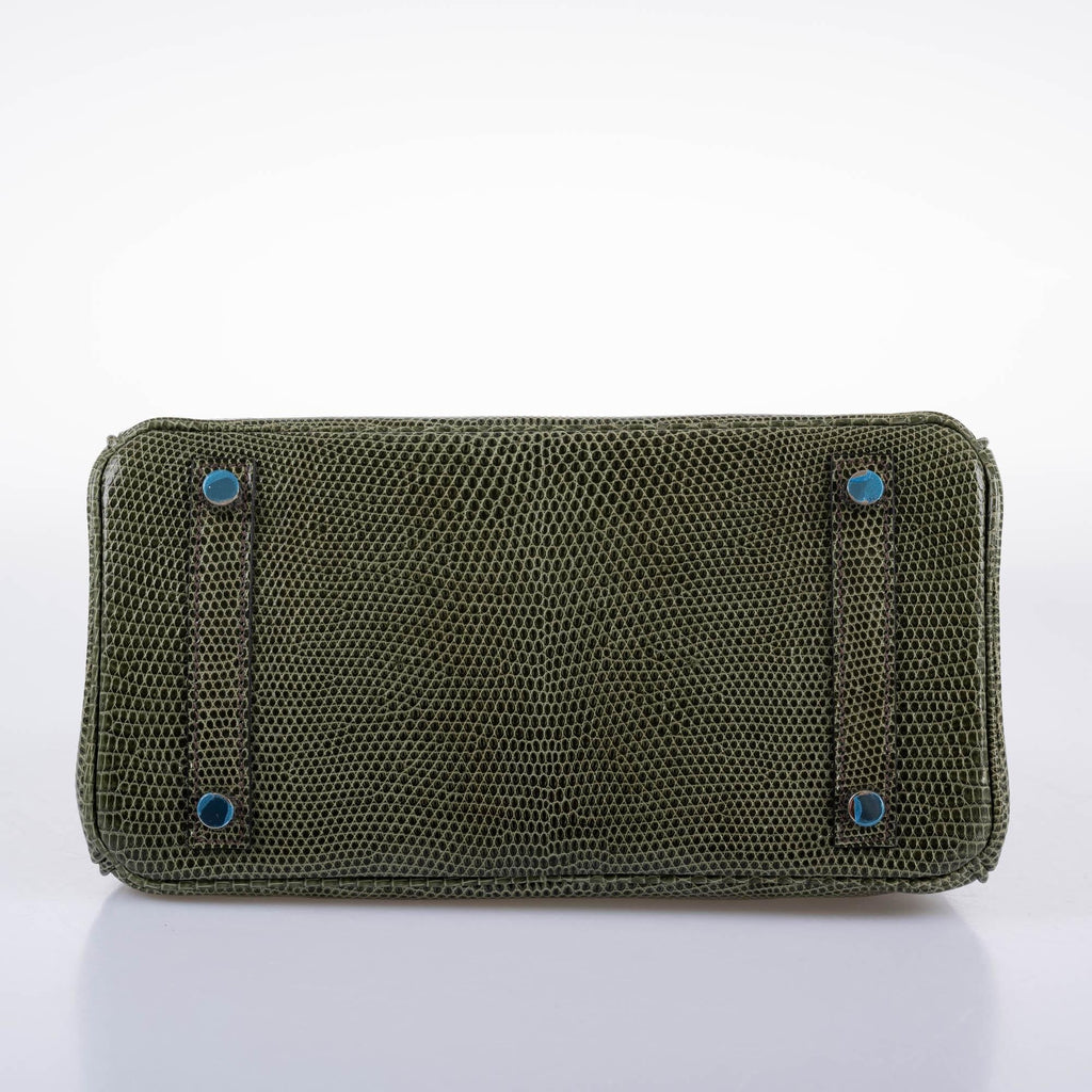 Hermes Birkin 25 Vert Olive Salvator Lizard with Palladium Hardware - 2008, L Square - Exclusu