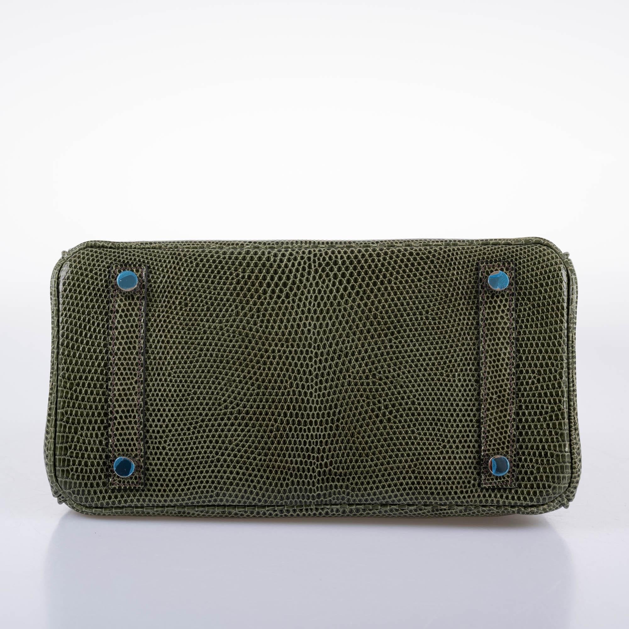 Hermes Birkin 25 Vert Olive Salvator Lizard with Palladium Hardware - 2008, L Square - Exclusu