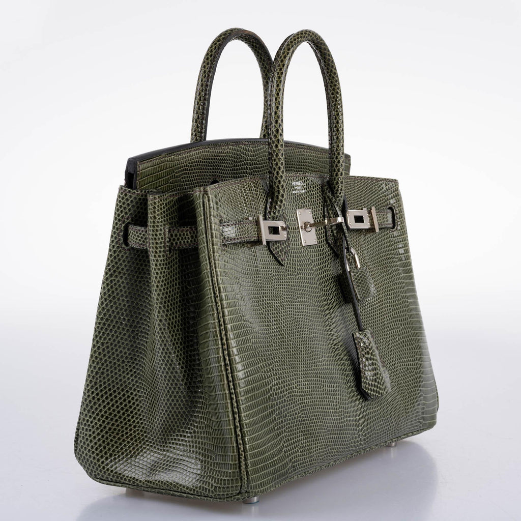 Hermes Birkin 25 Vert Olive Salvator Lizard with Palladium Hardware - 2008, L Square - Exclusu