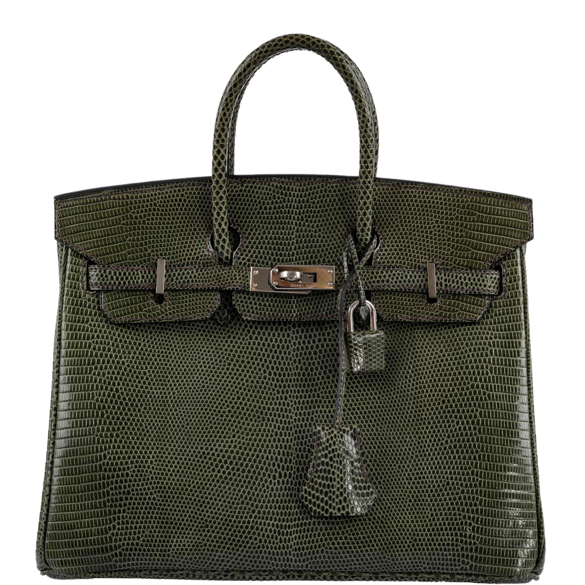 Hermes Birkin 25 Vert Olive Salvator Lizard with Palladium Hardware - 2008, L Square - Exclusu